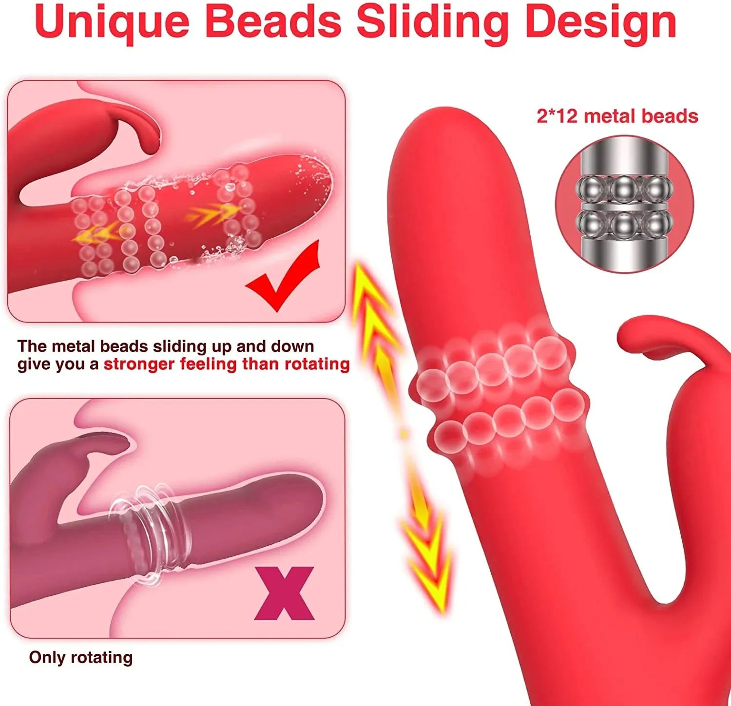 Rabbit Vibrator With Doulbe Sliding Beads Ring
