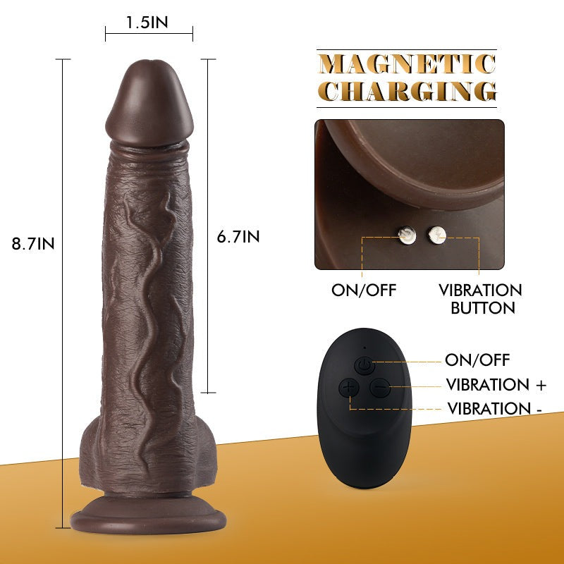 Thrusting Rotating Vibrating Realistic Black Dildo 8.70 Inch