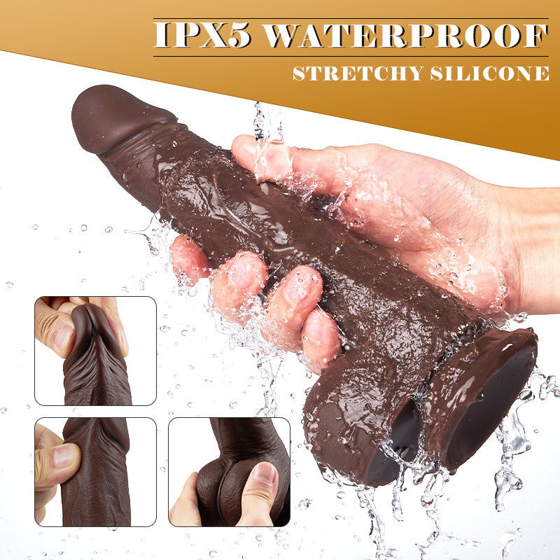 Thrusting Rotating Vibrating Realistic Black Dildo 8.70 Inch